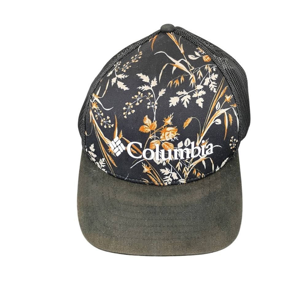 Columbia PFG Mesh Snapback Hat Floral Wheat Print Black Trucker Cap Adjustable